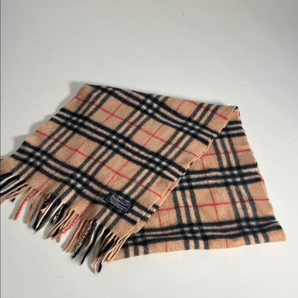 Burberry Beige Checkered Scarf with Red and Black